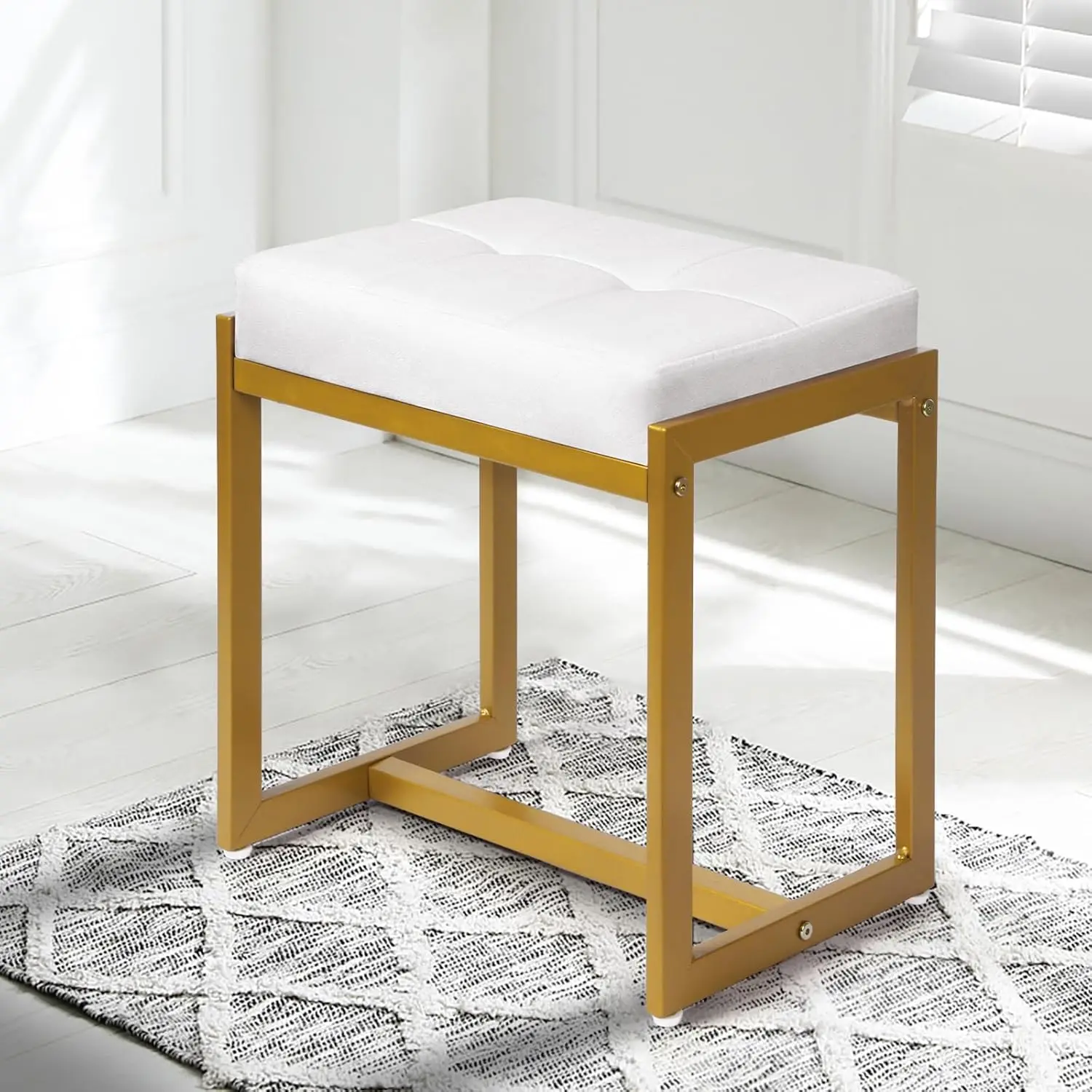 

Faux Fur Vanity Stool with Gold Legs, Soft Padded Makeup Chair for Bedroom and Living Room