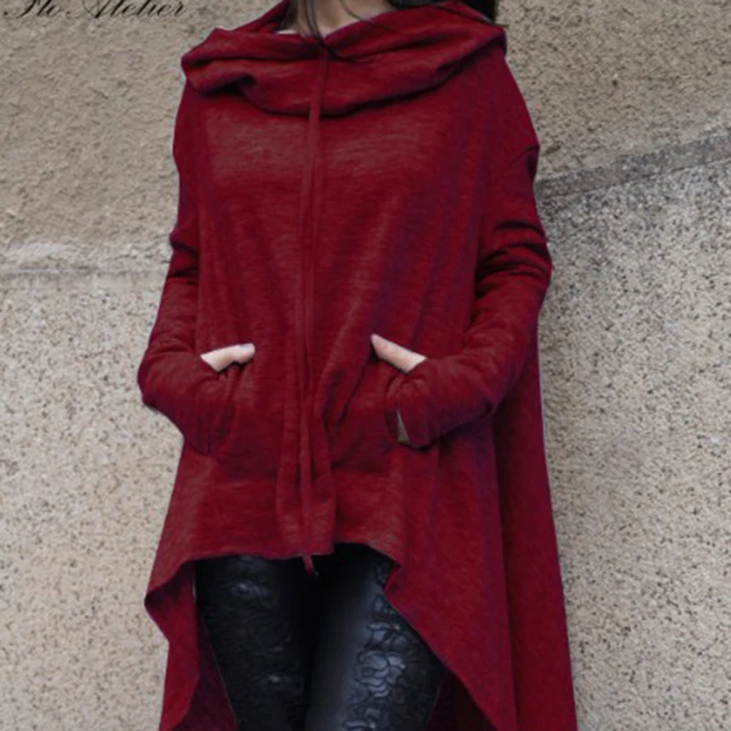 Nouveau Style de mode Femmes sweats à capuche ourlet irrégulier coton à manches longues queue de poisson couleur unie Femmes sweats surdimensionné sweats à capuche robe