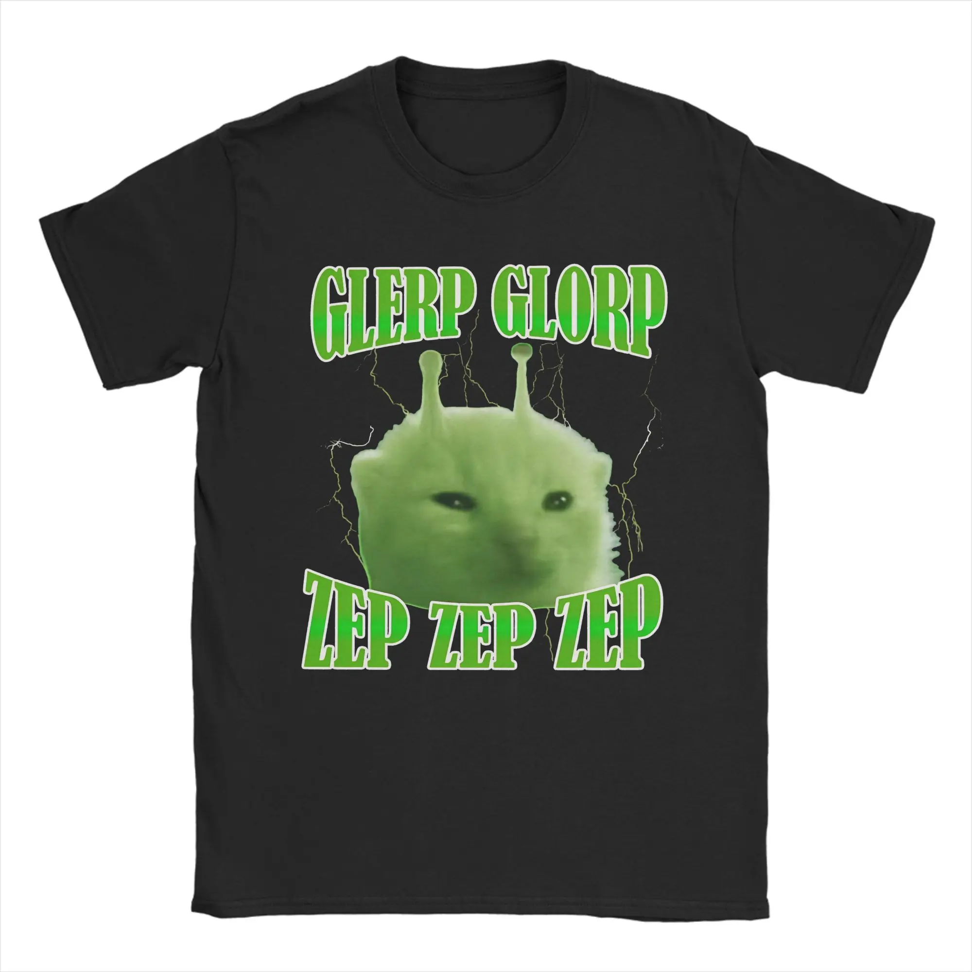 Glerp Glorp Funny Alien Cat Meme Brainrot Men's T Shirt  Fashion Tees Short Sleeve Round Neck T-Shirts Cotton Gift Idea Clothing
