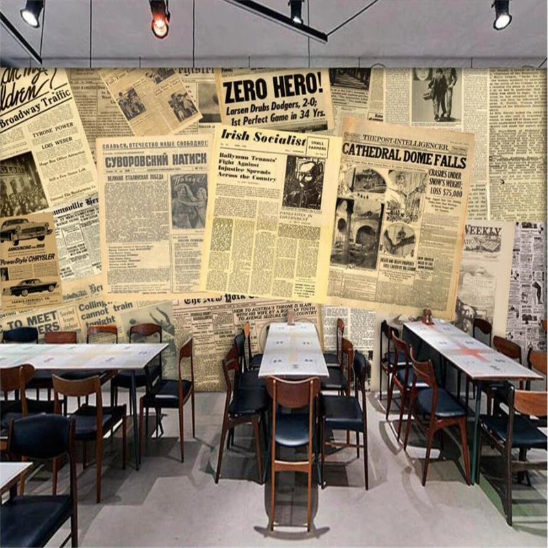 Customized products Wallpaper European American retro Old Newspaper Bar Cafe Decorative bedroom Living room TV background wall