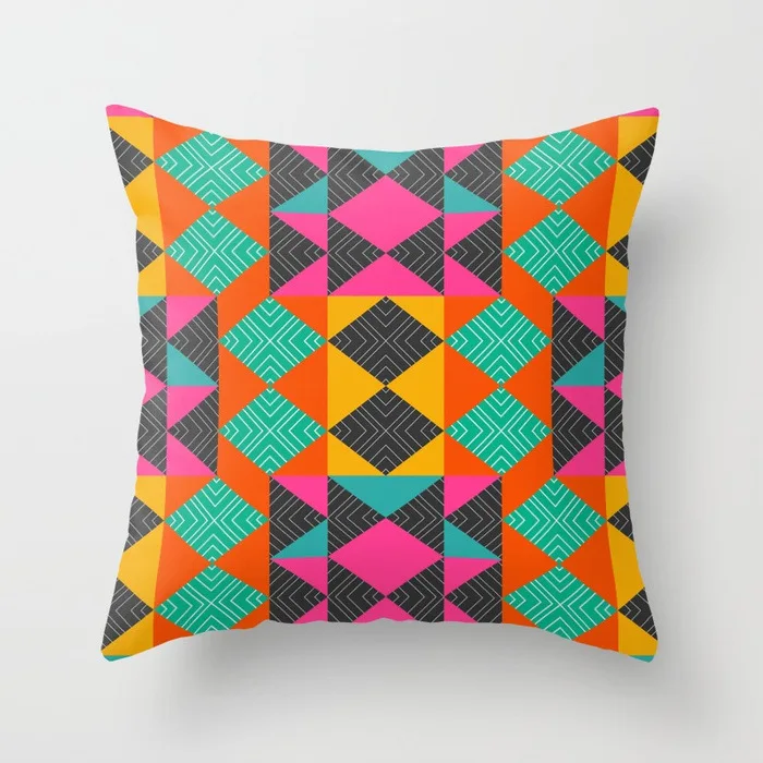 Colorful geometric abstraction throw pillow cover with short plush print living room sofa decoration cushion cover pillow covers