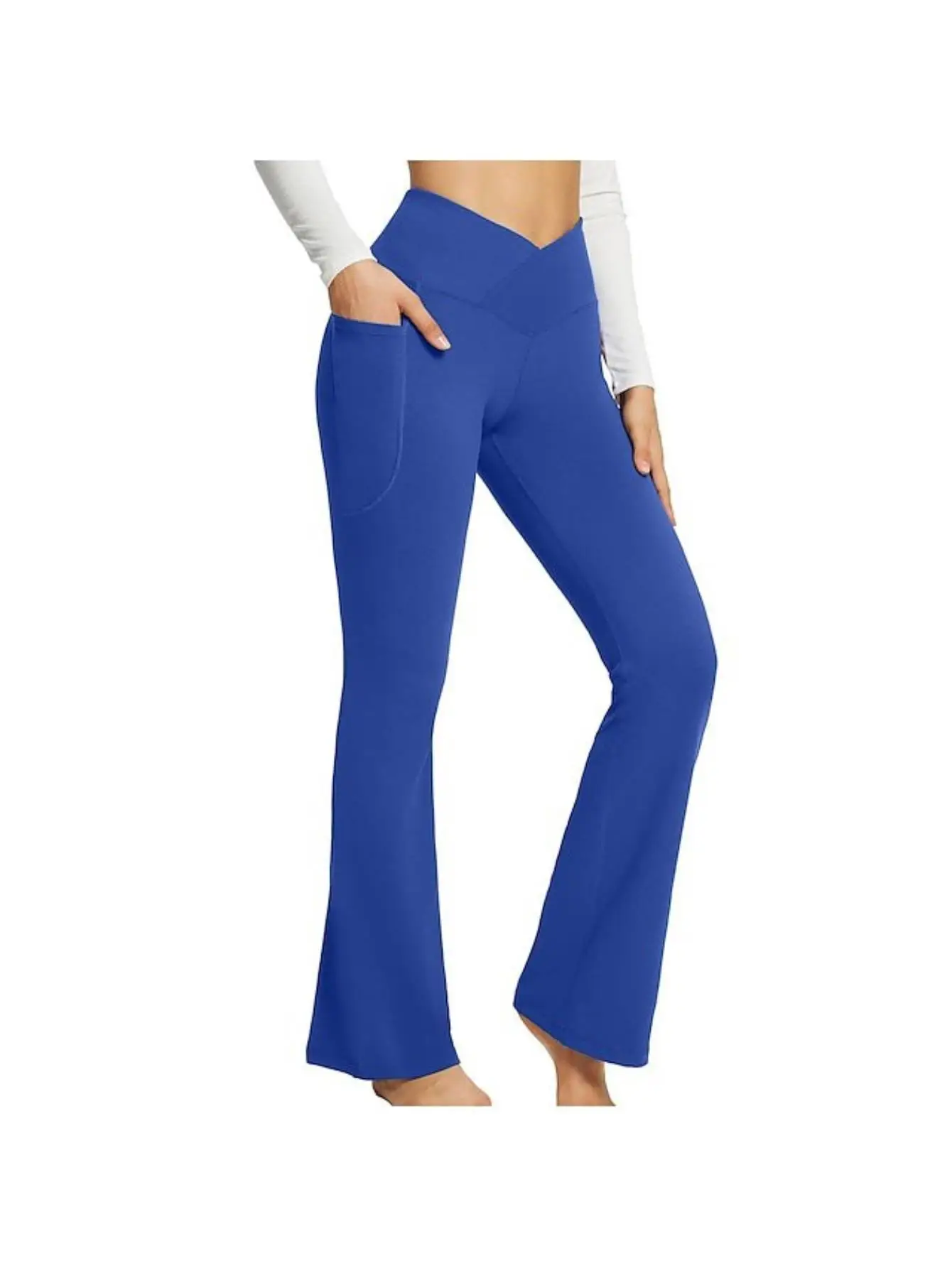 

Женские расклешенные брюки для йоги с карманами, леггинсы-клеш, удобные брюки с перекрестными швами, повседневные брюки с высокой талией и расклешенным низом