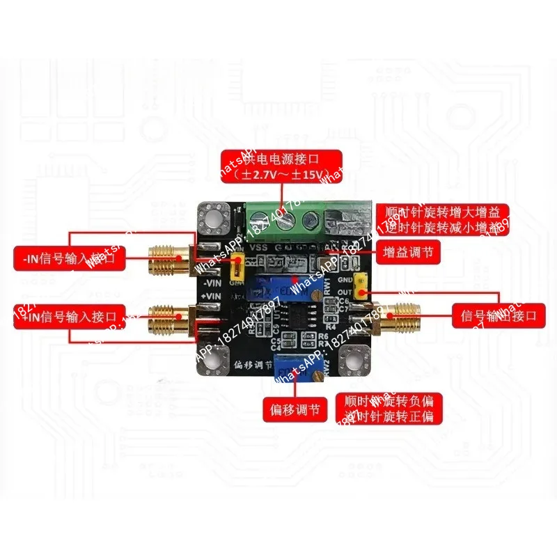 AD620 Instrument Amplifier Module MV/uV Weak Signal Amplification Factor Adjustable Single Ended Differential Input