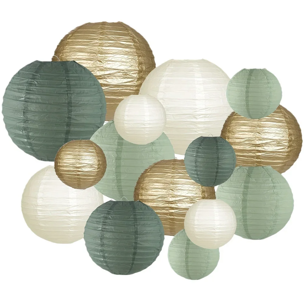 

Sage Green Paper Lanterns Set Round Hanging Decor for Wedding Baby Shower Rustic Birthday Party Nursery Baptism Decorations