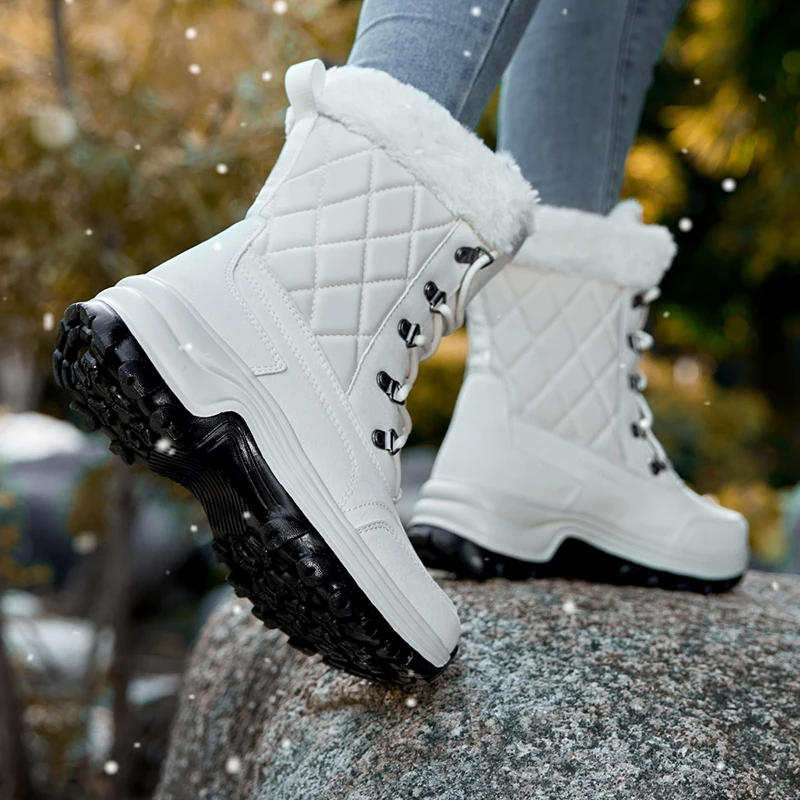 2024 Winter Women's Boots Non Slip Lace White Snow Boots Large 43 Plush Lined Fashion Ankle Boots Botas De Mujer Riding Shoes