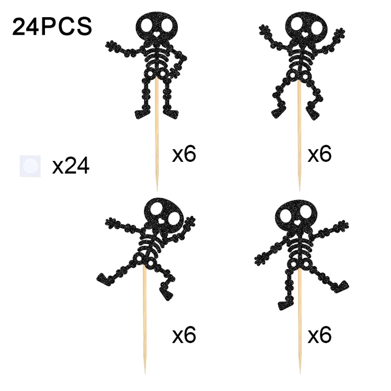 YOMDID 24 Stück Halloween-Totenkopf-Kuchenaufsätze, Totenkopf-Tanz-Cupcake-Picks, Happy Halloween Skull Day Of The Dead, Geburtstagsdekorationen – Detail 6