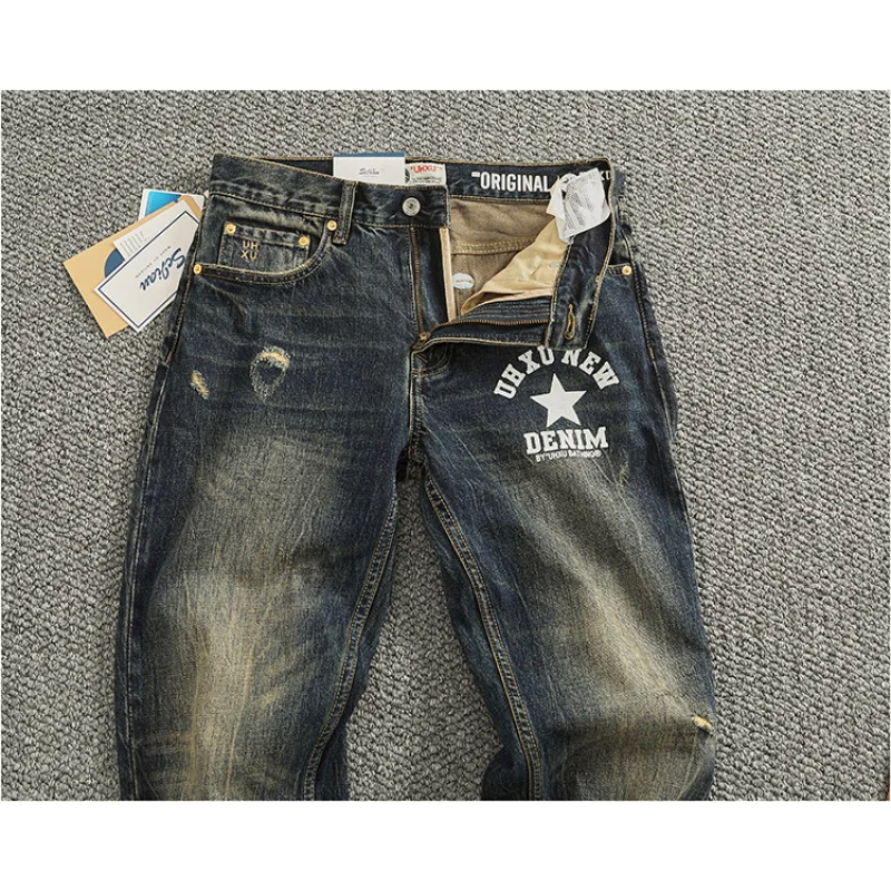

Jeans for men, retro, nostalgic, fashionable, printed, street chic, trendy, men's clothing, heavyweight slim fit pants