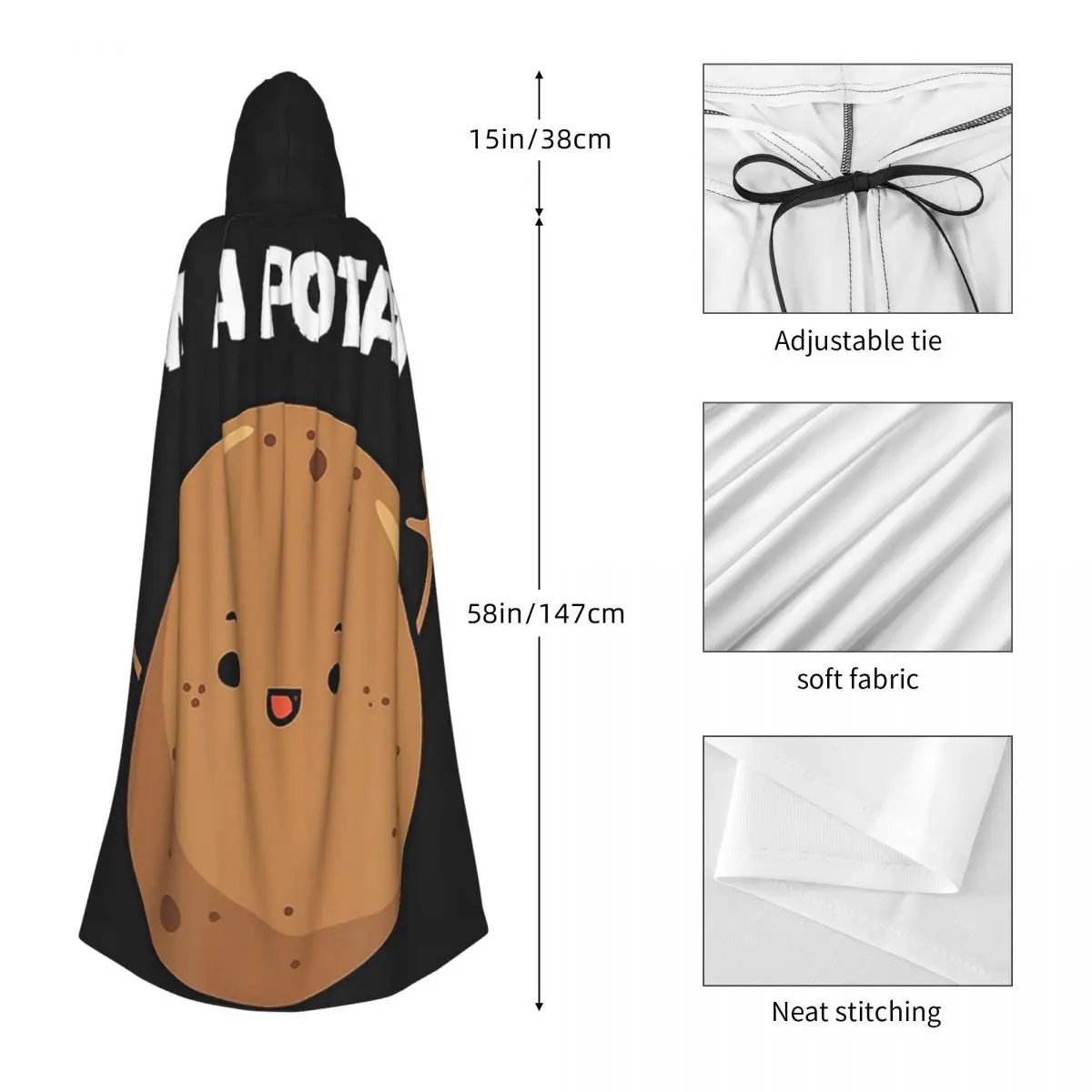 Im A Potato Taters Spud Tattie capa larga con capucha disfraz Medieval de bruja capa de Cosplay Halloween vampiro adulto Unisex