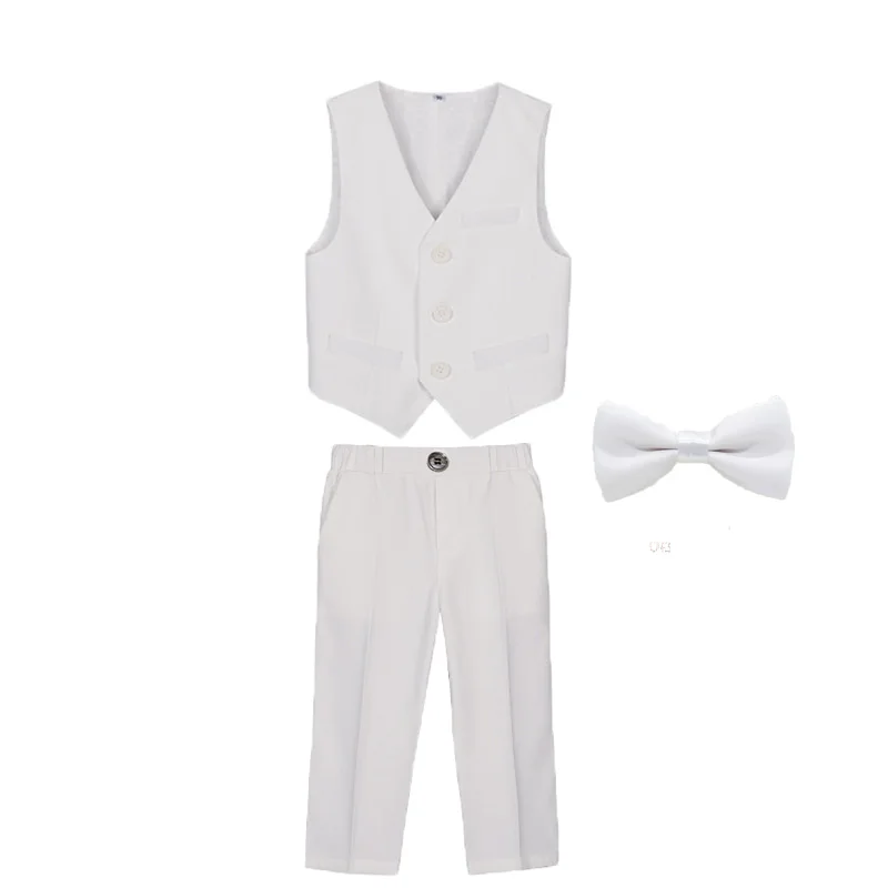 2025 Boys Summer 3Pieces/Set White Baptism Photograph Dress School Kids Stage Host Performance Suit Children Wedding Costume