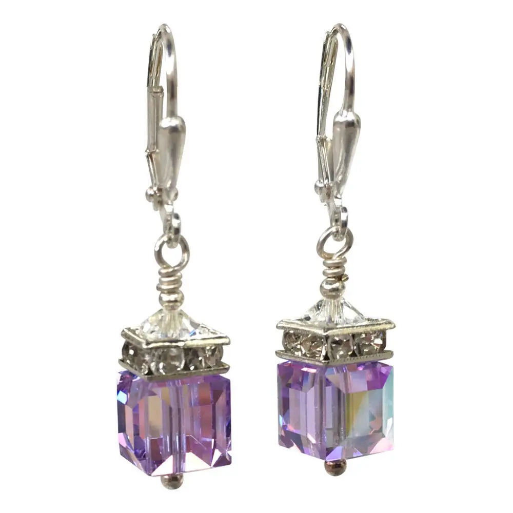 

Trendy Silver Plated Crystal Cube Drop Earrings for Women Multi Sparkly Dangle Jewelry Accessory