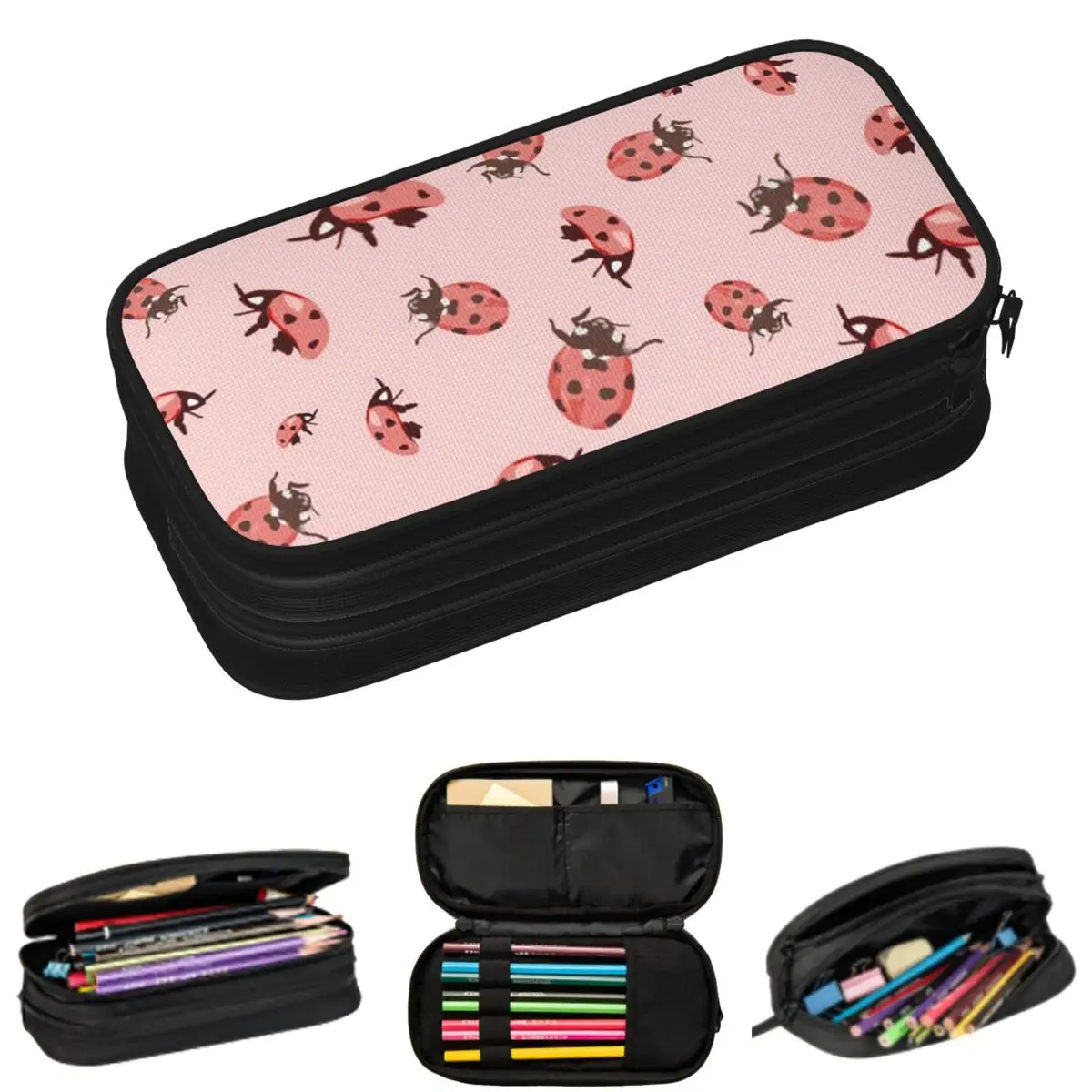 Cute Ladybug Pattern Whimsical Insect Pencil Cases for Students Gifts Pen Box Pencil Bag Large Storage Pencil Pouch