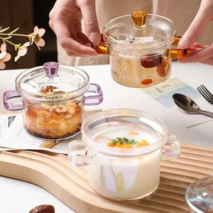 Pink glass cinnamon, high resistance to borosilita, binaural soup, stew pan, pasta, pots, kitchen tools 10 Main Sales Pink Pin - №8