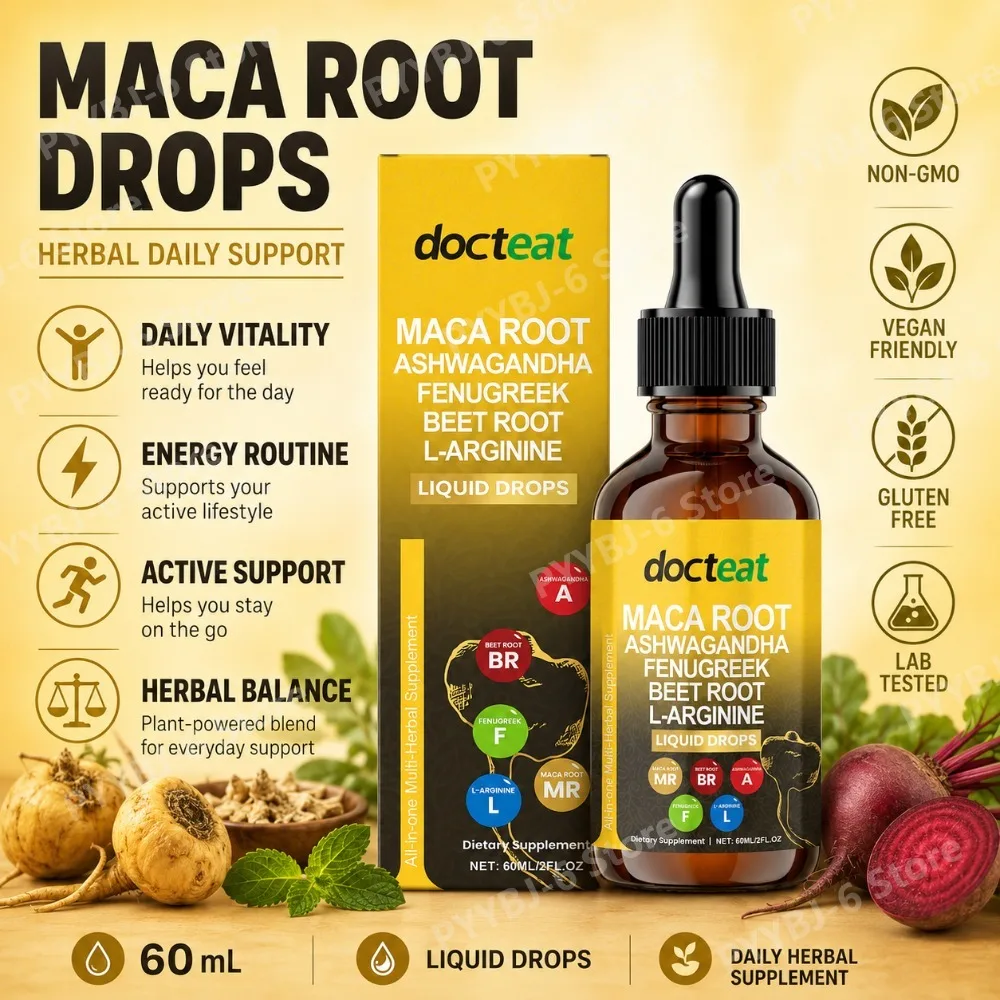 Maca Root Beet Root L-Arginine Liquid Drops Herbal Supplement for Men Energy Vitality Active Daily Wellness Support 60ml