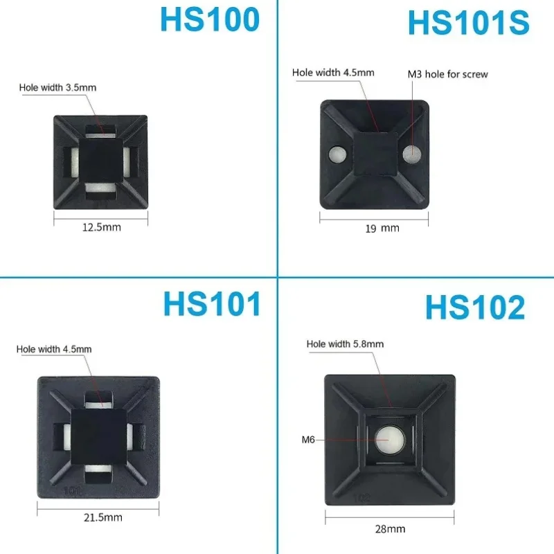 20pcs HS Self Adhesive Cable Tie Bases Mount Strong Glue Wire Wall Holder Car Fixing Seat Clips Suction Position Sucker