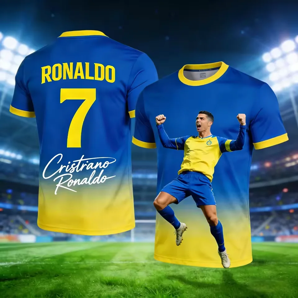 Ronaldo 7 Fußballtrikot 3D-Druck Sport Schnelltrocknend Atmungsaktiv Herren T-Shirt Team Trainingsuniform Vereins-Eltern-Kind Kurzarm