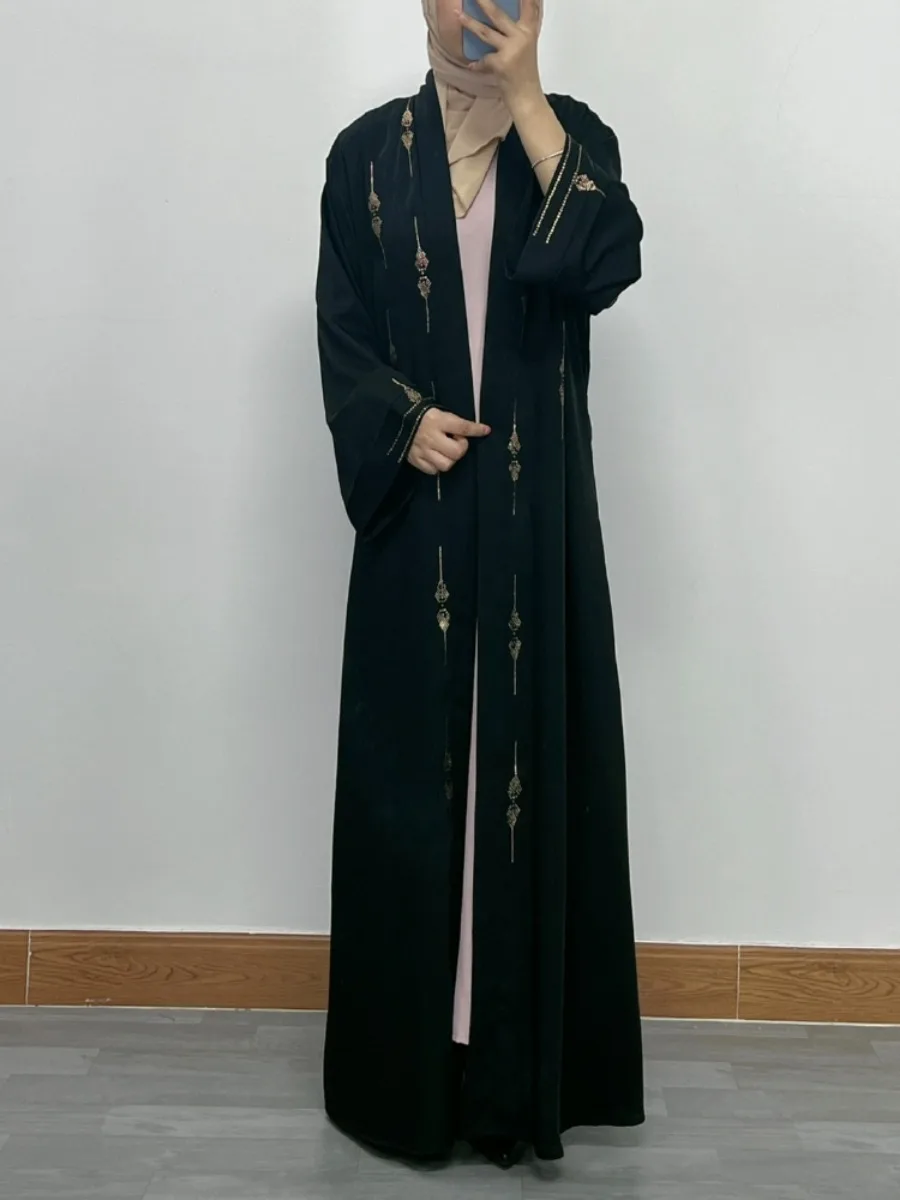 Women Eid Muslim Abaya Modest Long Robe Pearls Loose Ramadan Morocco Dubai Cardigan Diamonds Abayas Kaftan Vestidos Arab