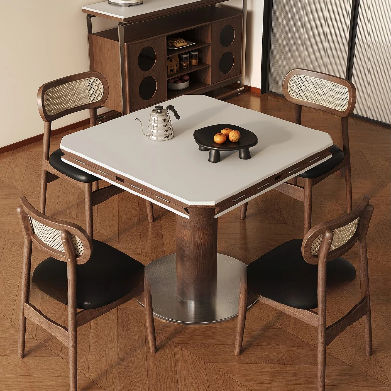 

Medieval rock slab dining table and chair combination simple household small apartment square and round dual-purpose retro