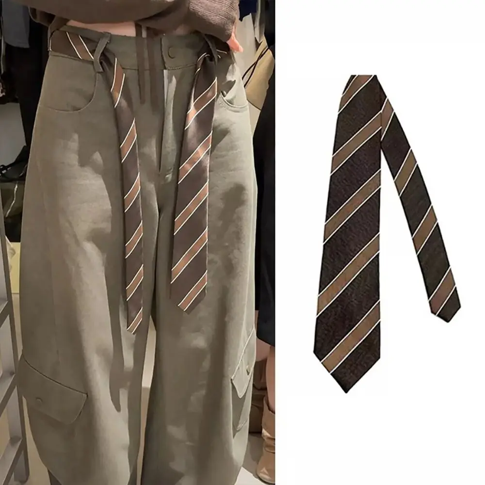 Trendy Polyester Striped Waist Belt Decorative Accessory Cool Necktie Scarf Long Skinny Striped Neck Tie Women Men