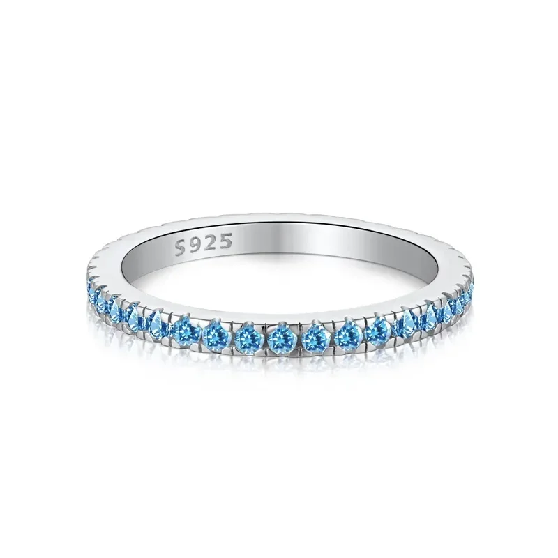 S925 Sterling Silver Ring Women's Full Sky Star Colorful Zircon Single Row Diamond Women's Ring Overlapping Simple Jewelry