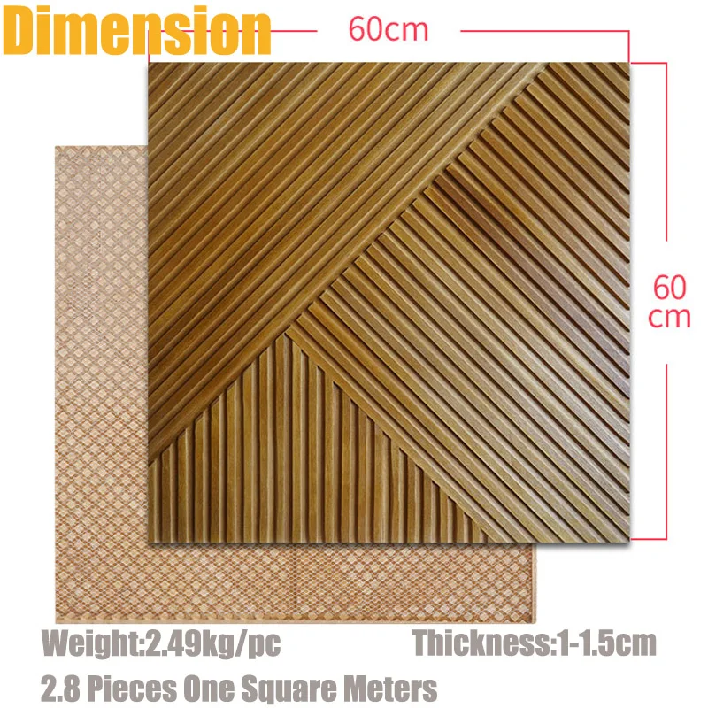 High-end 3D Wall Decor Panel Size 60x60cm Japanese Vertical Wooden Grille Solid Wood Mosaic Tile for TV Background/Bar Office