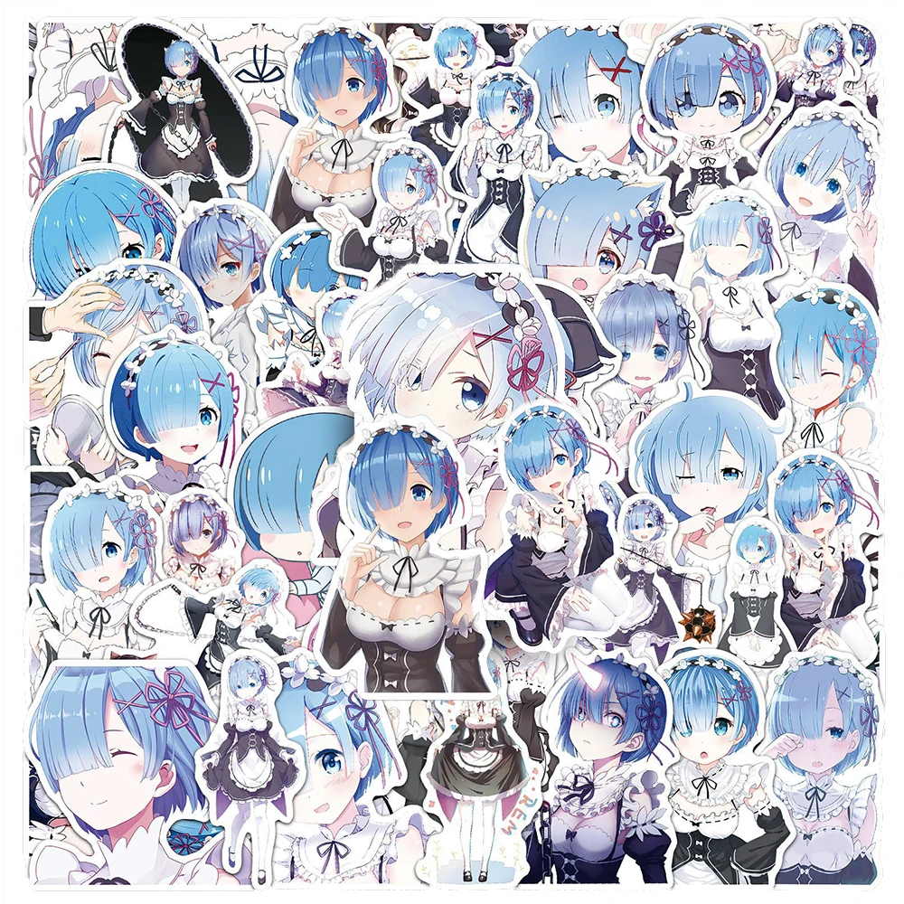 10/30/51 Uds Re: la vida en un mundo diferente de Zero pegatinas de Anime lindo Rem pegatina de dibujos animados Notebook teléfono portátil calcomanías embalaje