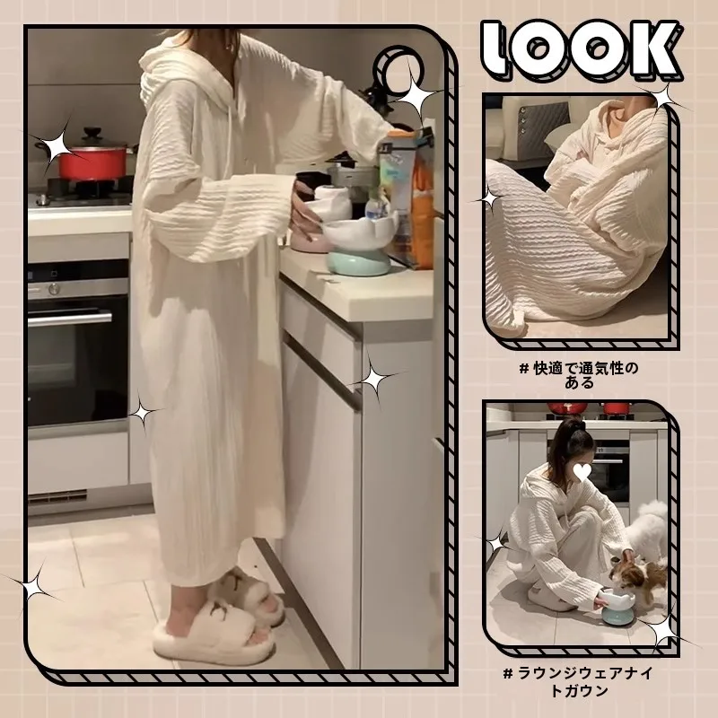 甘い怠惰なスタイルの女性の睡眠ドレス長袖フード付き薄いホーム服春秋新着快適なパジャマ 1