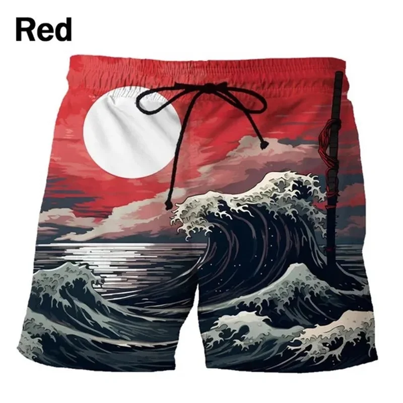 Sunrise Ocean Wave Ink Painting Beach Shorts Men 3D Printing Board Shorts Swimsuit 2023 Summer Swim Trunks Cool Kids Ice Shorts