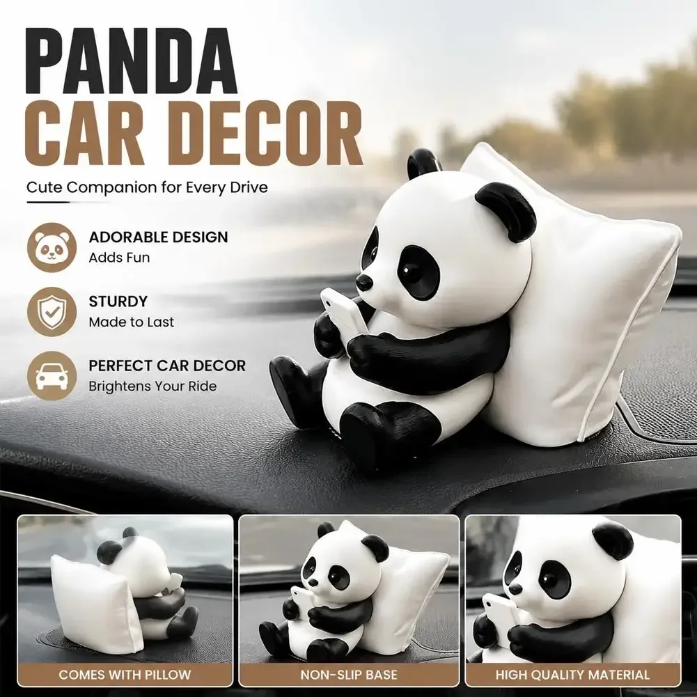 Cute Panda Car Dashboard Figurine, Creative Animal Desk Decor, Resin Panda Sculpture Ornament for Home Office, Collectible Gift