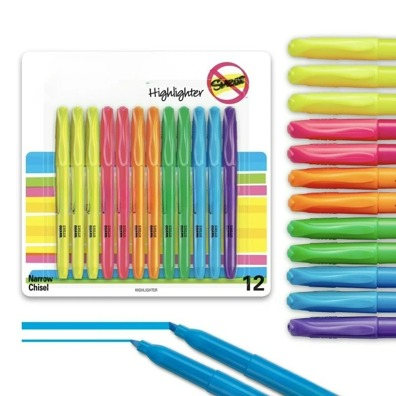 

Маркеры-выделители карманные, со скошенным наконечником, флуоресцентные цвета, 12 штук