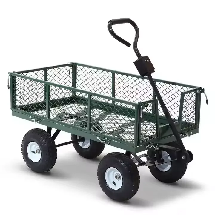 Steel Mesh Yard Garden Outdoor Firewood TruckGarden Tool Trolley Truck Four Wheels Removable Sides