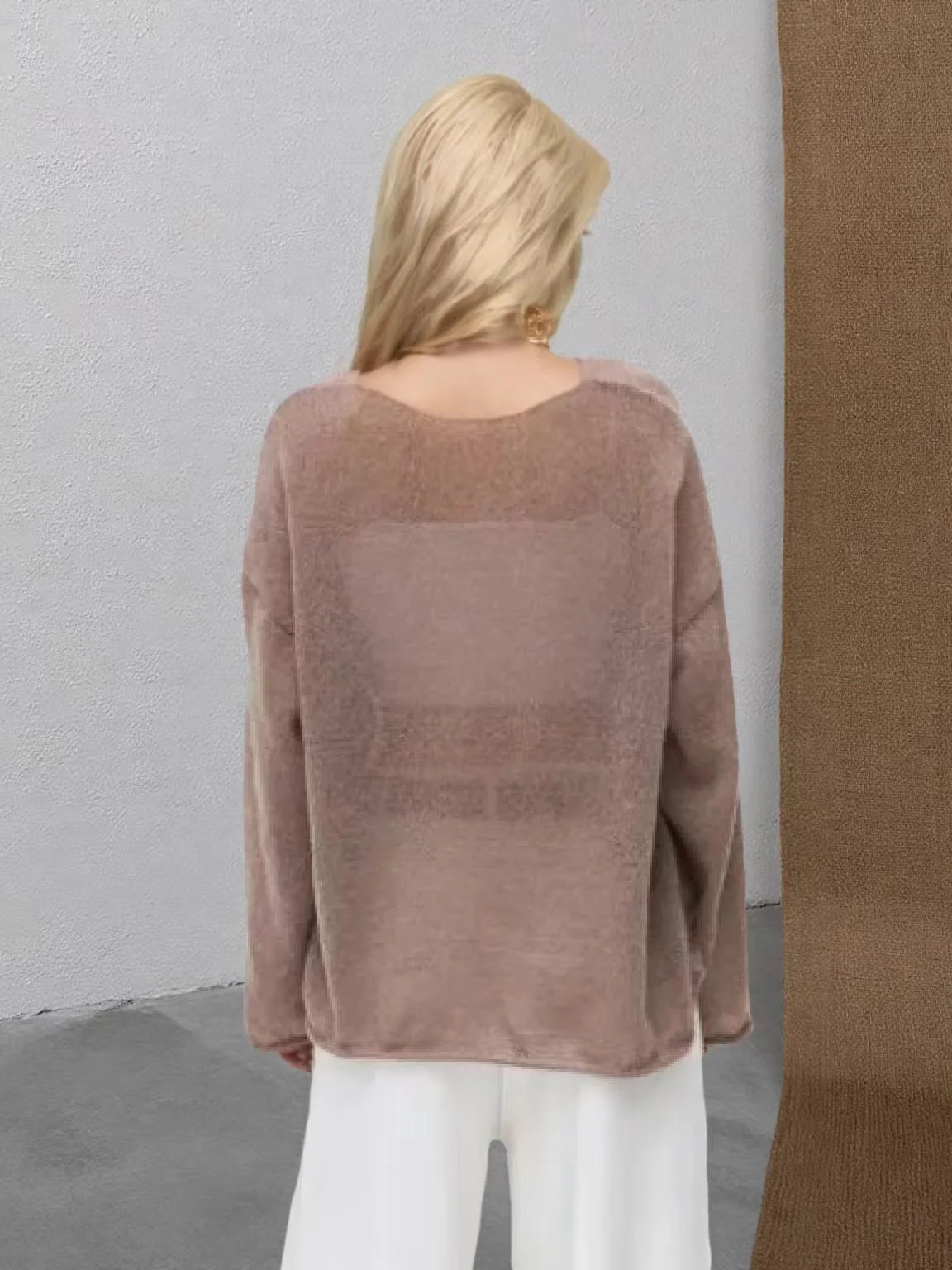 Women Oversized Thin Knit Sweater Boat Neck Long Sleeve Loose Sheer Knitted Pullover Casual Lightweight Blouse