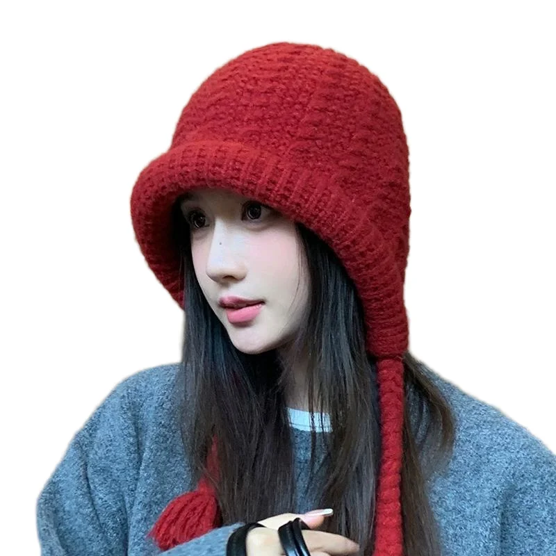Herbst- und Wintermützen für Damen, gesichtsschlankmachende Turbanmütze, modische und vielseitige, verdickte und warme gestrickte Wollmütze