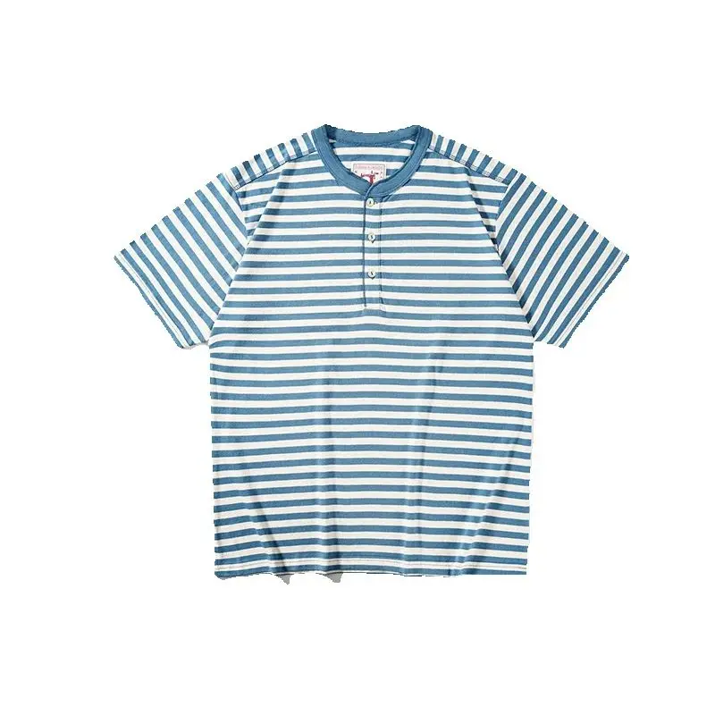 

Рубашка Sea Soul в американском стиле ретро, 270 г, плотная хлопковая футболка, мужская повседневная футболка с круглым вырезом и короткими рукавами, полосатая базовая футболка