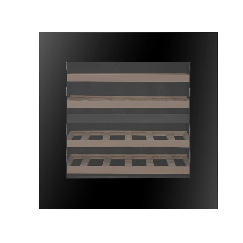 Armário de vinho com porta de vidro VI30D Fornecimento direto da fábrica Elétrico Zona dupla Cave de vinho embutida montada na parede totalmente integrada preta