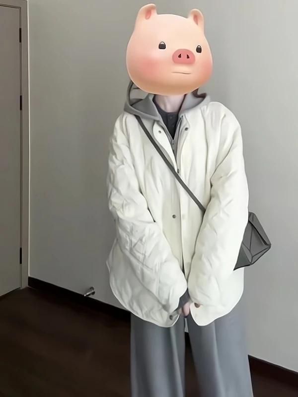 Faionable Splice Cotton Jaet Women's plus Size Artistic Sle ort Outerwear Casual Winter Coat Zipper Closure Long Sve