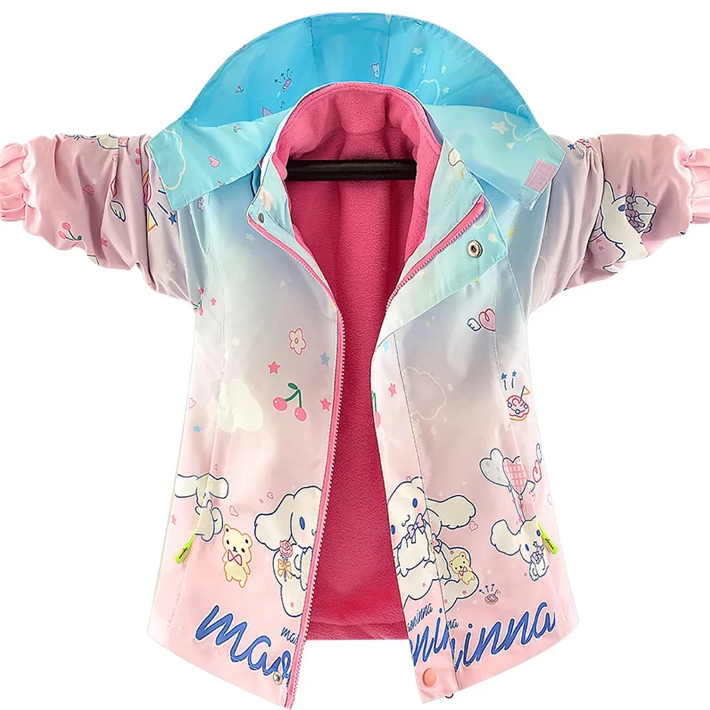 Anime Sanrio Kuromi Cinnamoroll Polarized Jacket Cotton Kids Hooded Cartoon Detachable Casual Top Girl Warm Outdoors Windbreaker