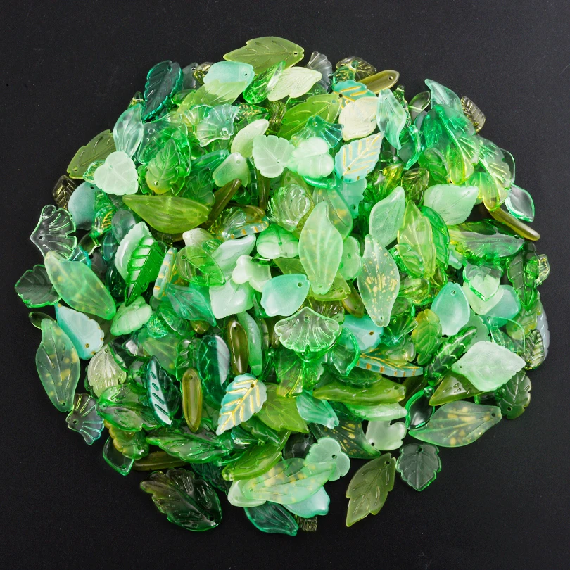 30/50/100pcs Mixed Style Green Leaves Loose Beads Glass Material Crystal Bead For Earrings Bracelet DIY Jewelry Making Supplies