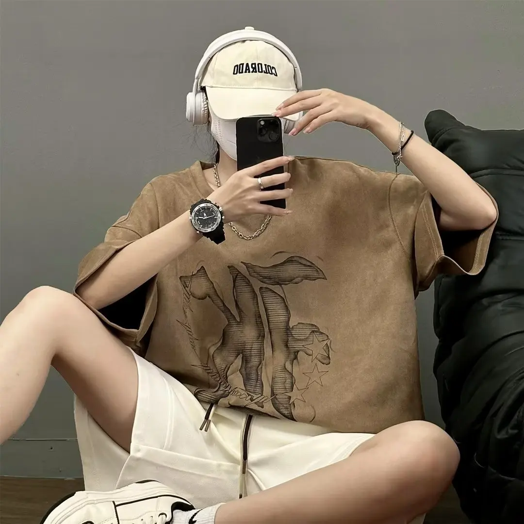 

Мужская свободная футболка с коротким рукавом, новинка лета 2024, в американском стиле, для пар, уличная мода, трендовый бренд INS, футболка-боди