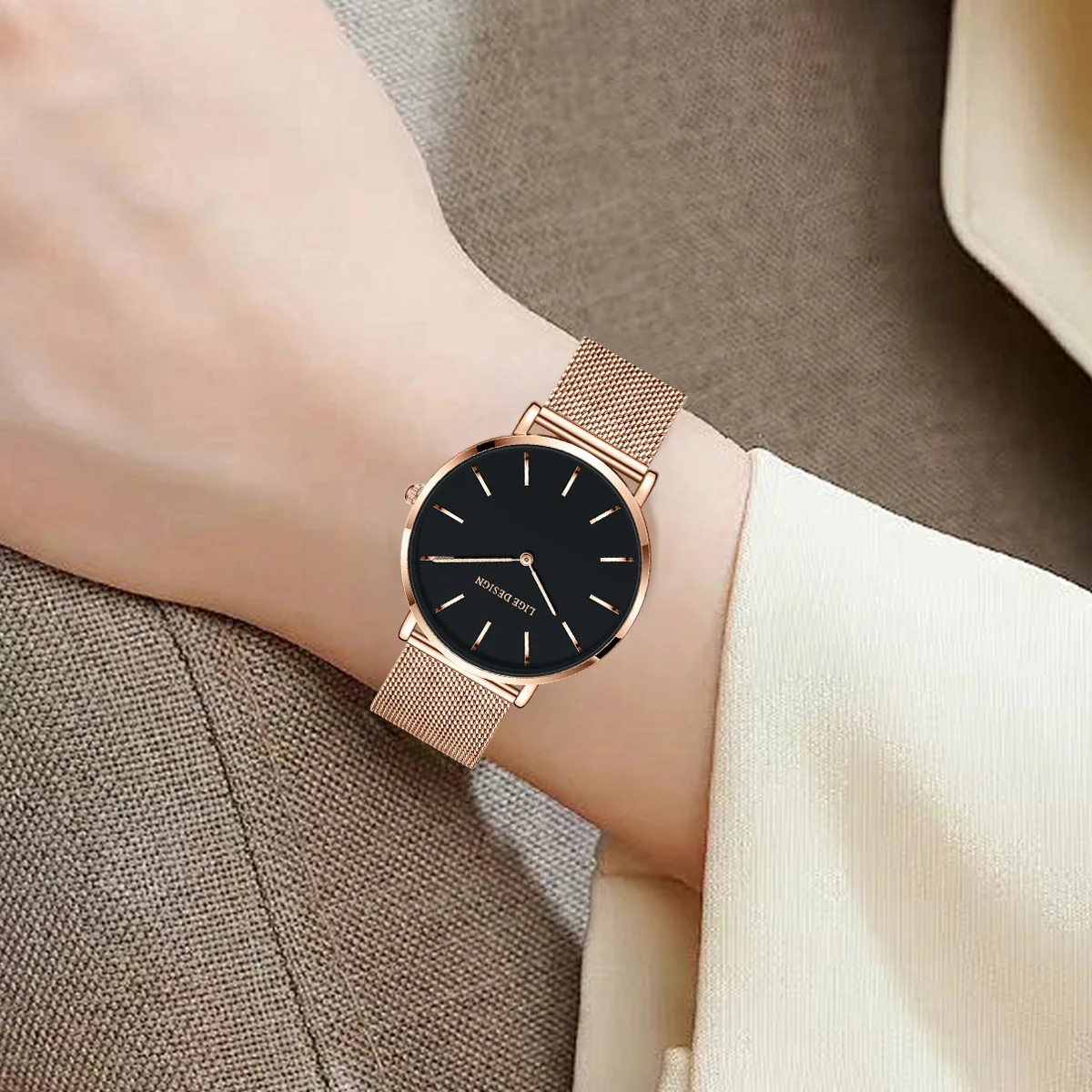 LIGE Elegant Ladies Watch Fashion Simple Business 30M Waterproof Women Watches Luxury Classic Stainless Steel Quartz Wristwatch