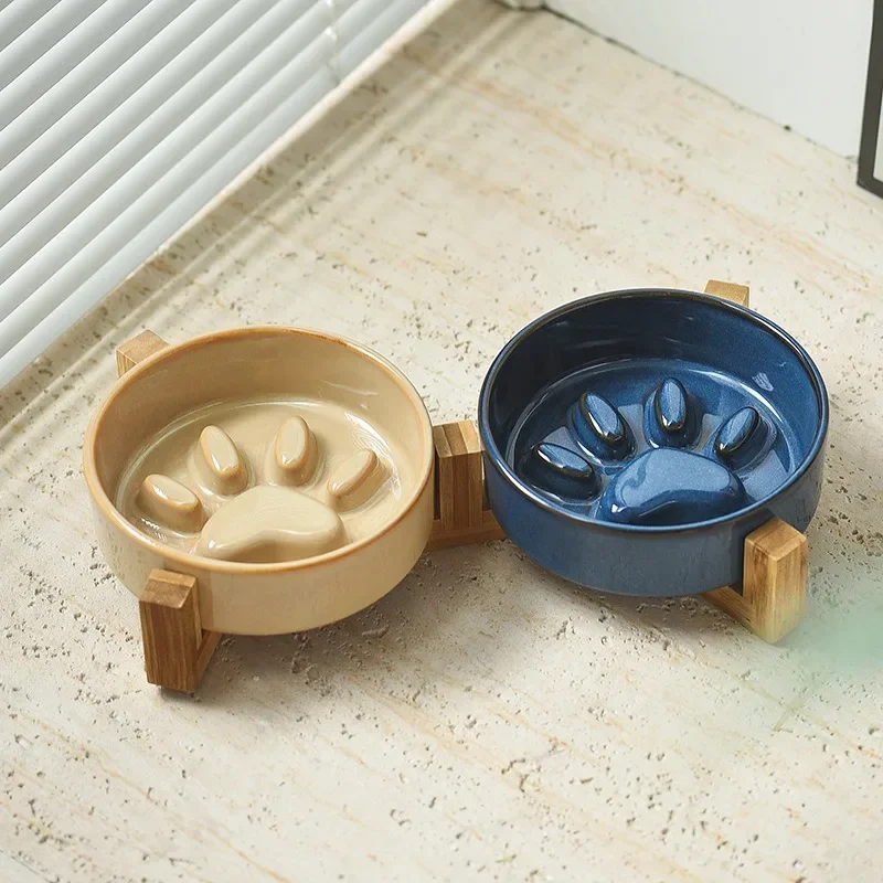 New Ceramic Pet Cat and Dog Bowl Small and Medium Sized Dog Slow Food Choking Prevention Slow Food Bowl, Anti Overturning