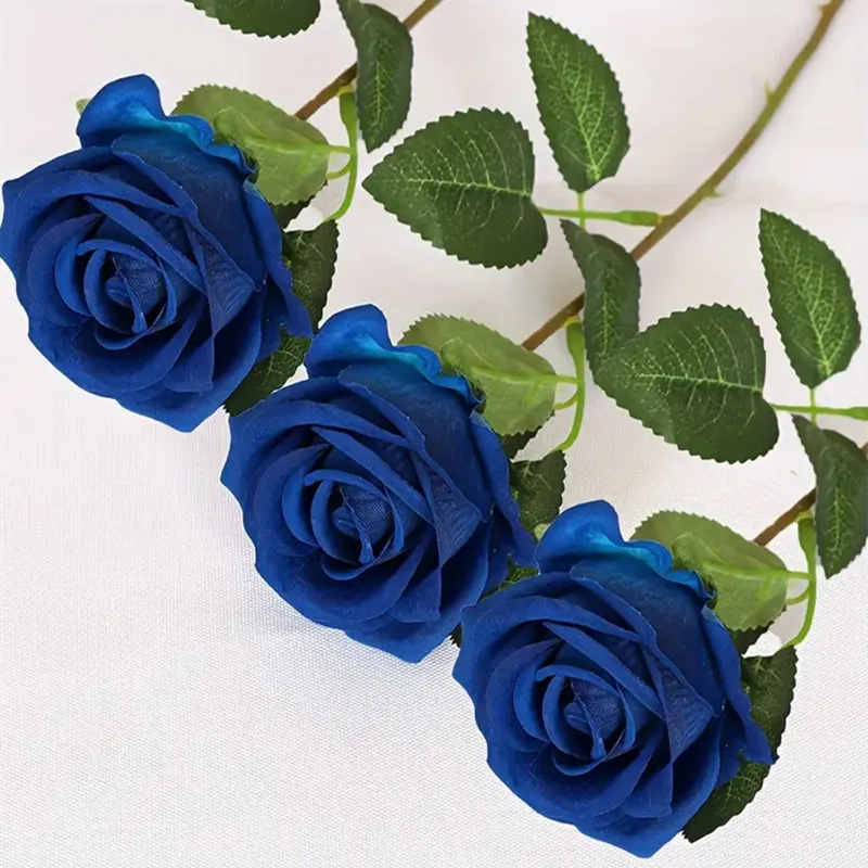 3/5 Stück lebensechte künstliche blaue Rosenblüten, Seidenblumenzweig für Zuhause, Hochzeit, Brautstrauß, Valentinstag, Party-Dekoration – Detail 6