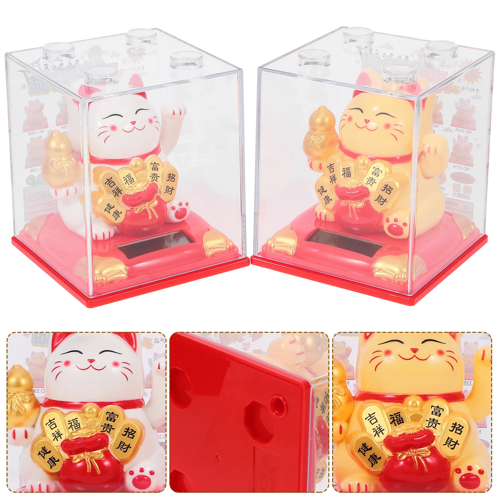 

2pcs Powered Waving Arm Adornment Car Dashboard Ornament Desktop Auspicious Solar Car Accessory Good Luck Cat Solar Decor
