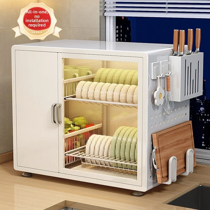 Dishes storage Kitchen rack, countertop dust-proof multi-functional tableware Double-layer drain cupboard