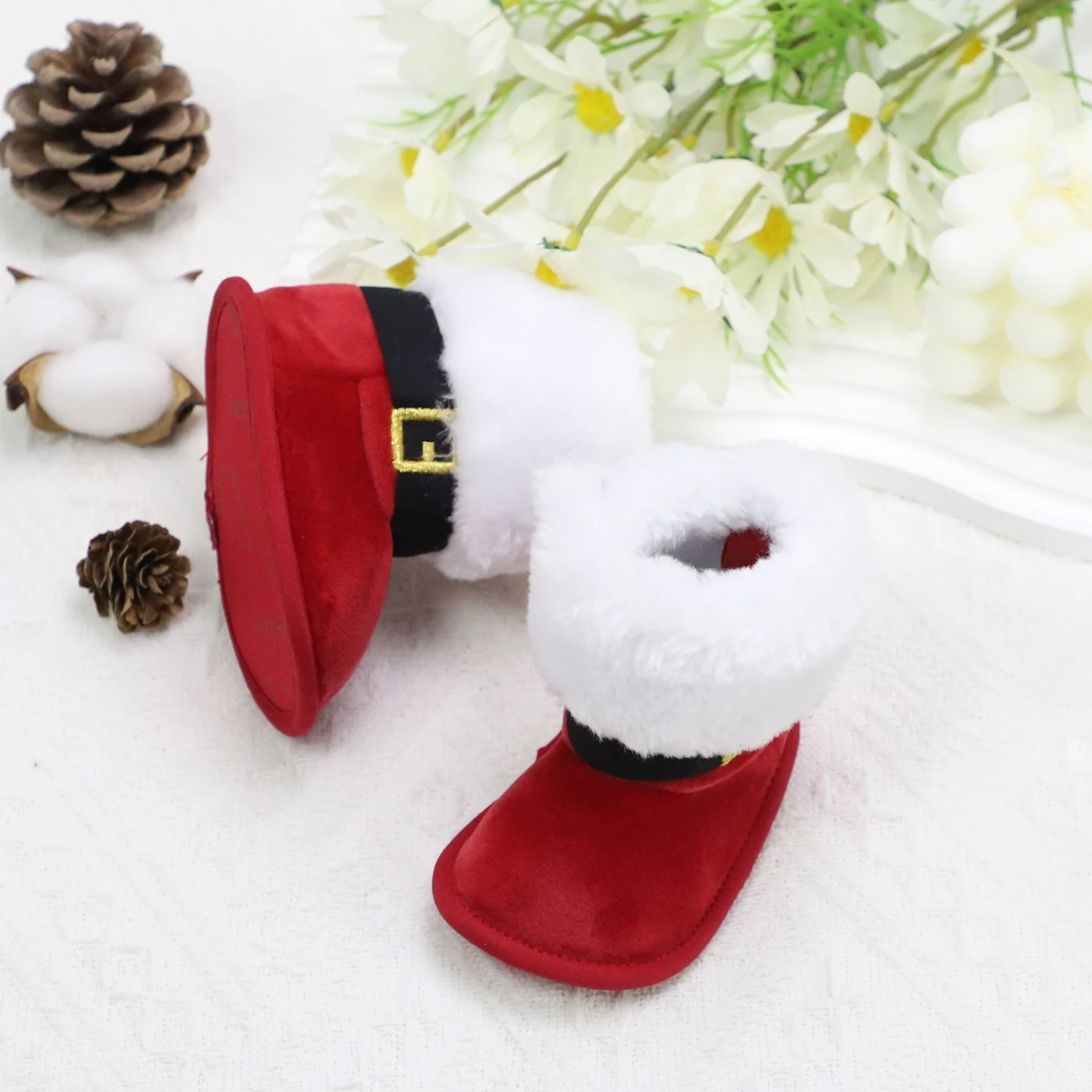 Baby Toddler Shoes, Christmas Cute Plush Heart Boots, Warm and Non-Slip, Suitable for Festival & Party Wear, Winter Style