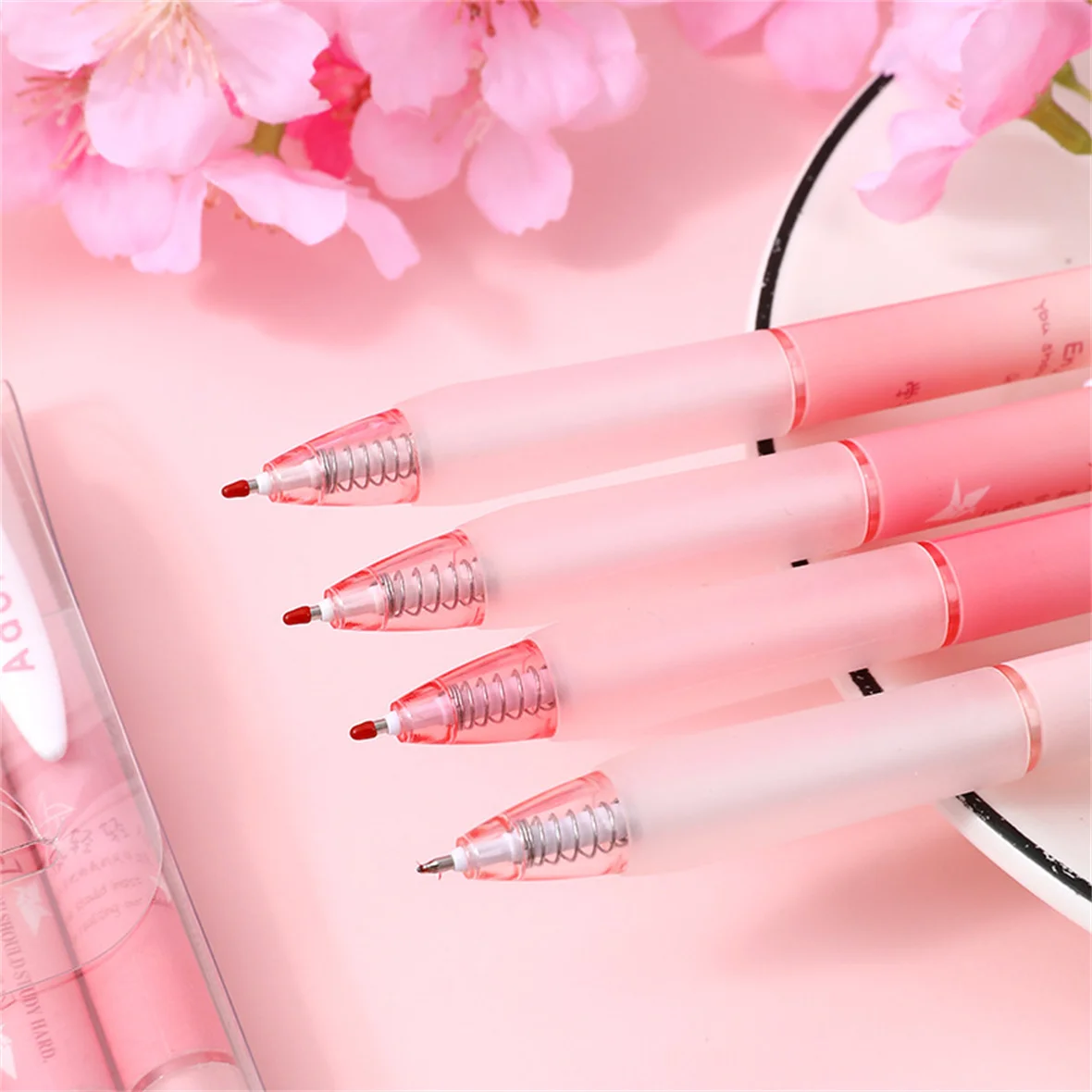 4pcs Pink Series Gel Ink Pen Set ST Pen Tip Black Ink Quick Dry Pen Press Action Neutral Pen School Supplies Office Stationery