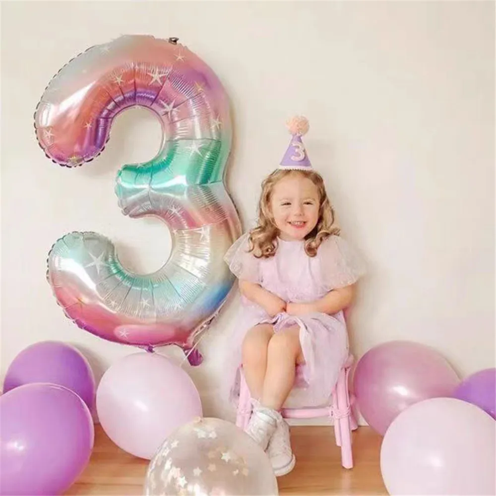 40inch 1 2 3 4 5 Large Rainbow Star Number Balloon Gradient Colorful Foil Helium Balloons Girls Birthday Party Decoration Globos