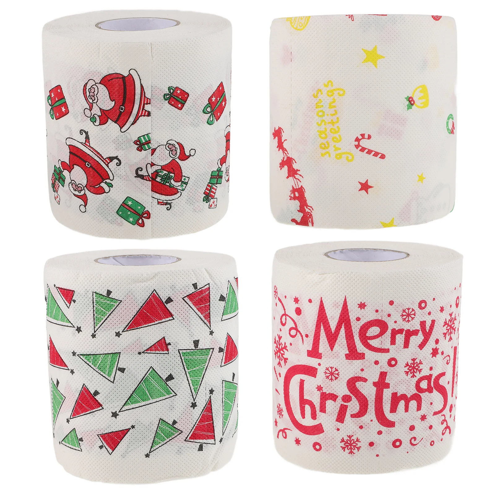 4 Rolls Christmas Toilet Paper Roll Double Layer Thickened Festive Tissue For Holiday Party Bathroom Use Xmas Santa Snowflake