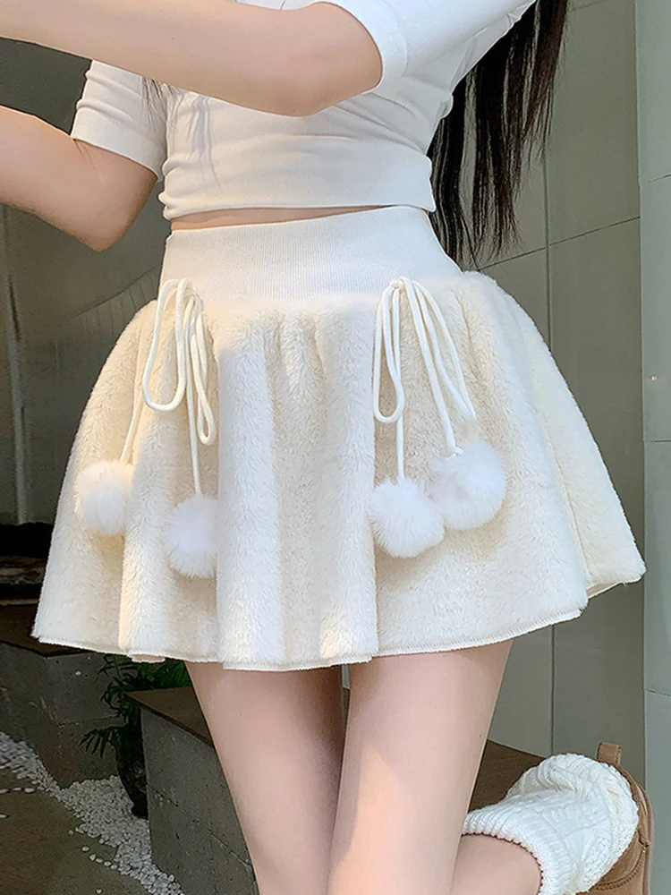 

Женская зимняя короткая юбка А-силуэта с завышенной талией из серии Sweet Soft Milk, повседневный стиль, утягивающая, с завязками