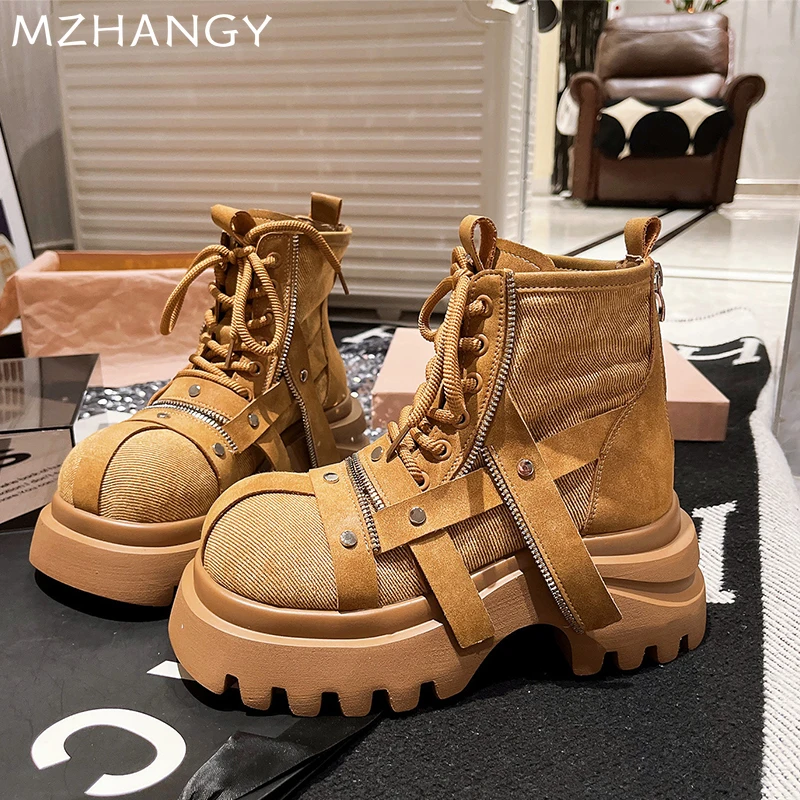 

Platform Women's Ankle Boots Designer Heels Shoes Autumn 2025 Fashion Sneakers Walking Goth Chelsea Boots New Zip Mujer De Boots