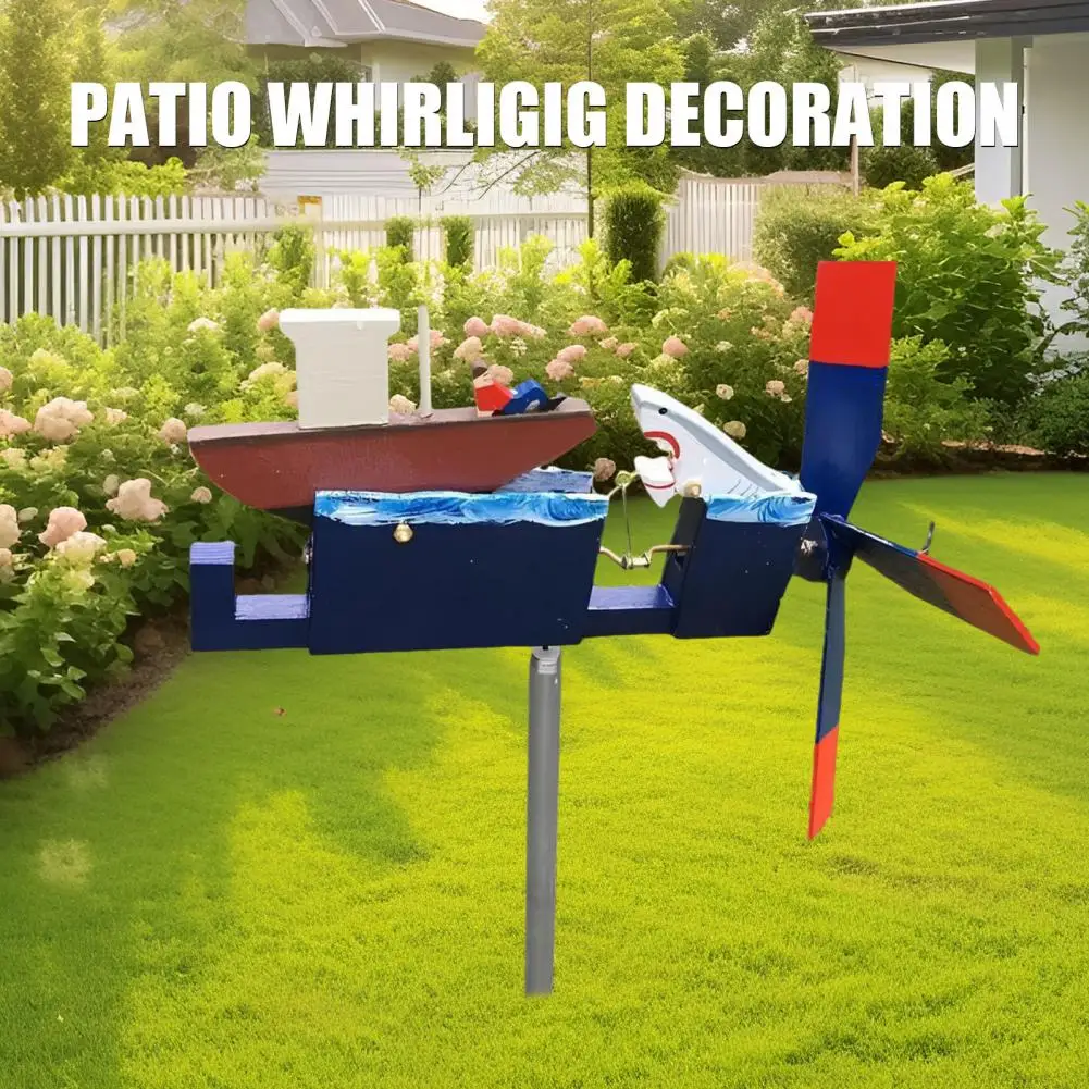 Wind Spinner Nautical Boat Whirligig Wooden Garden Decoration for Outdoor Patio Lawn Weather-proof Ship Windmill Spinner